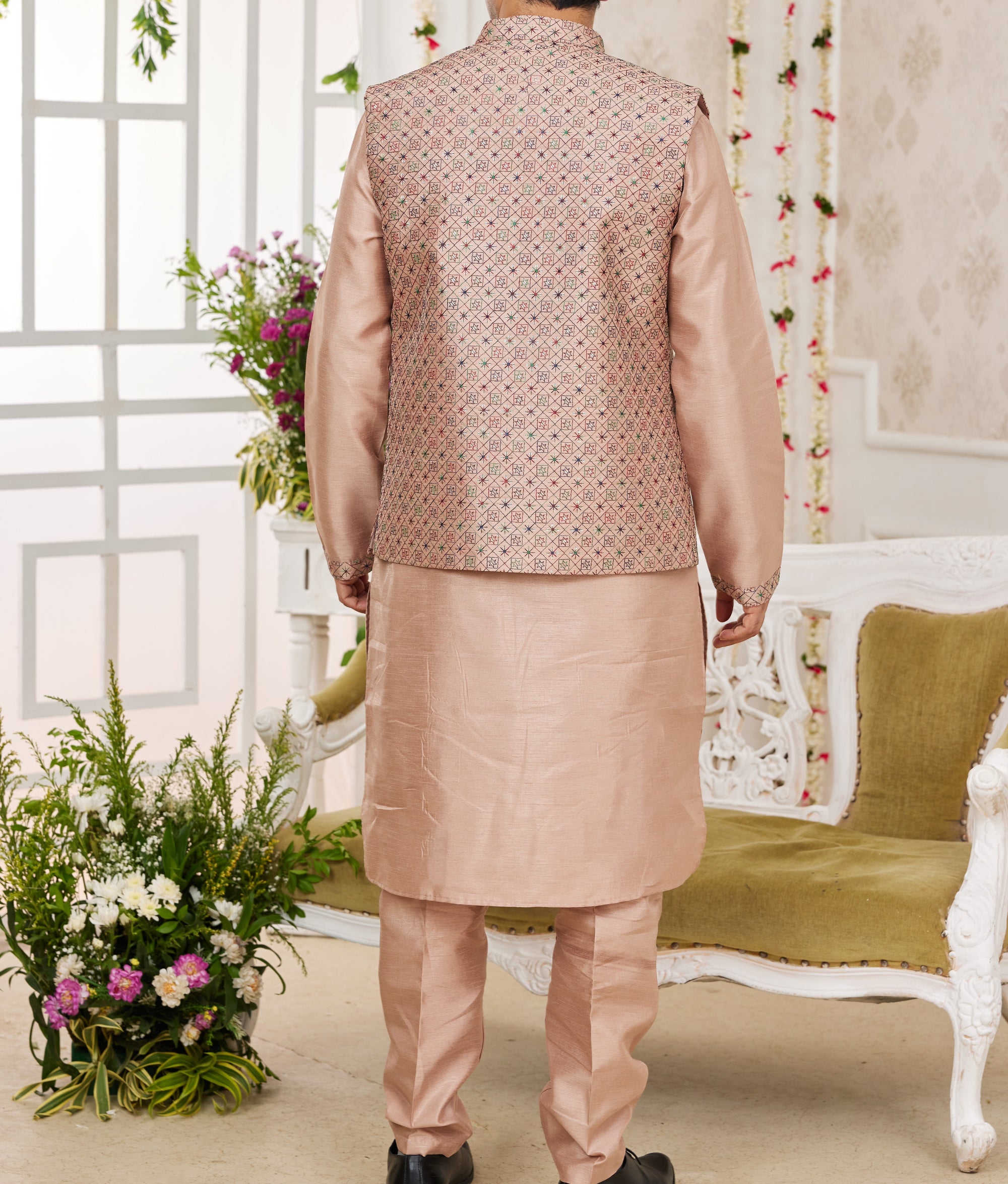 Rose Gold Kurta & Vest Set - Made-on-order