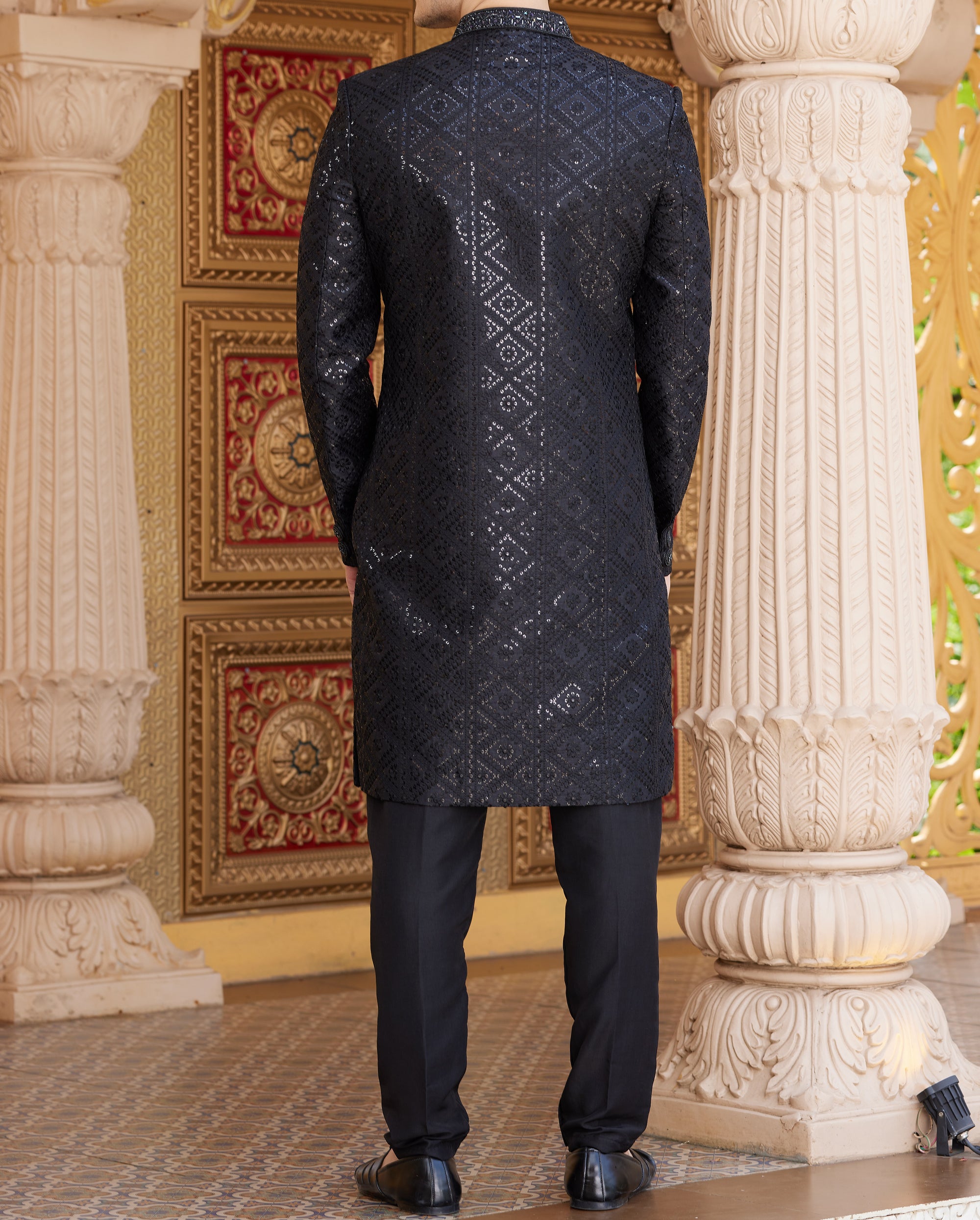 Modern 2-Piece Black Jacket-Sherwani Set - Made-on-order