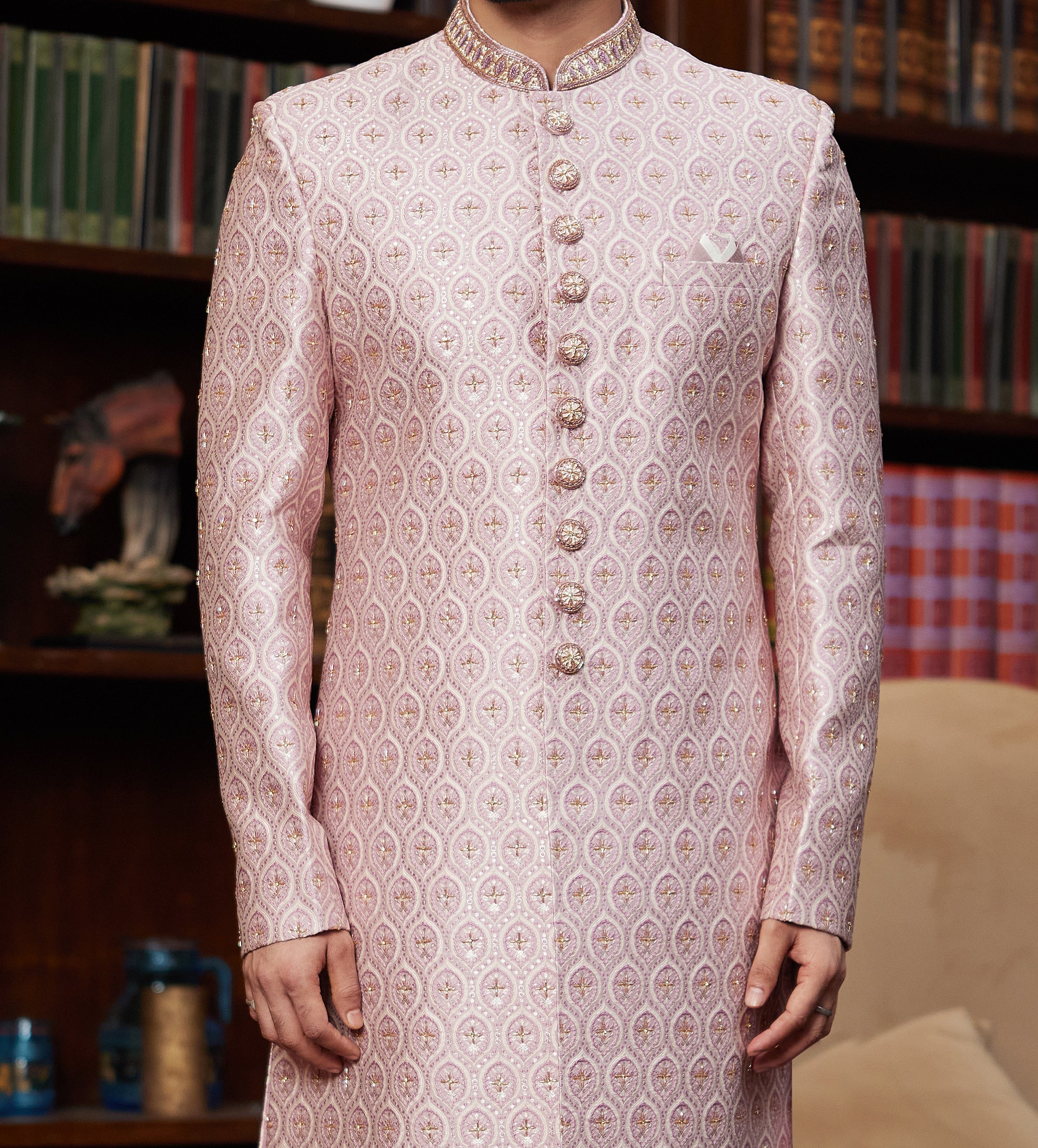 Formal 2-Piece Pink Sherwani Set - Made-on-order