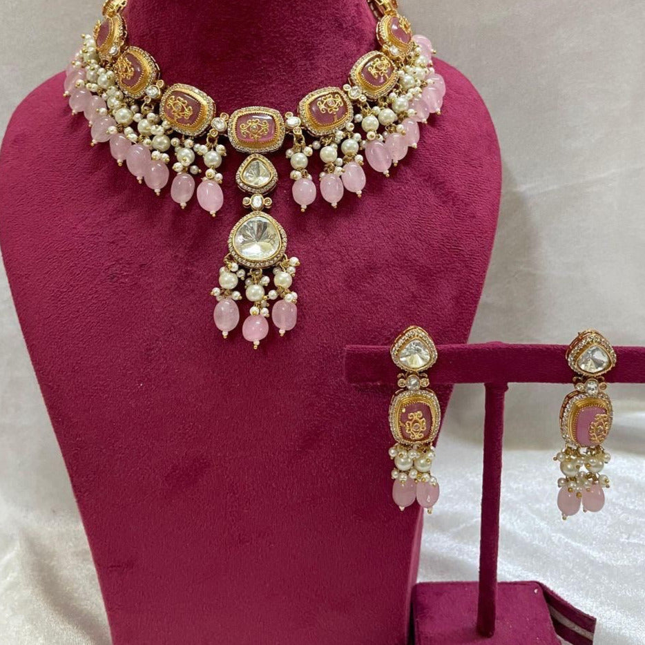 Pink Uncut Polki Set | Made-to-Order