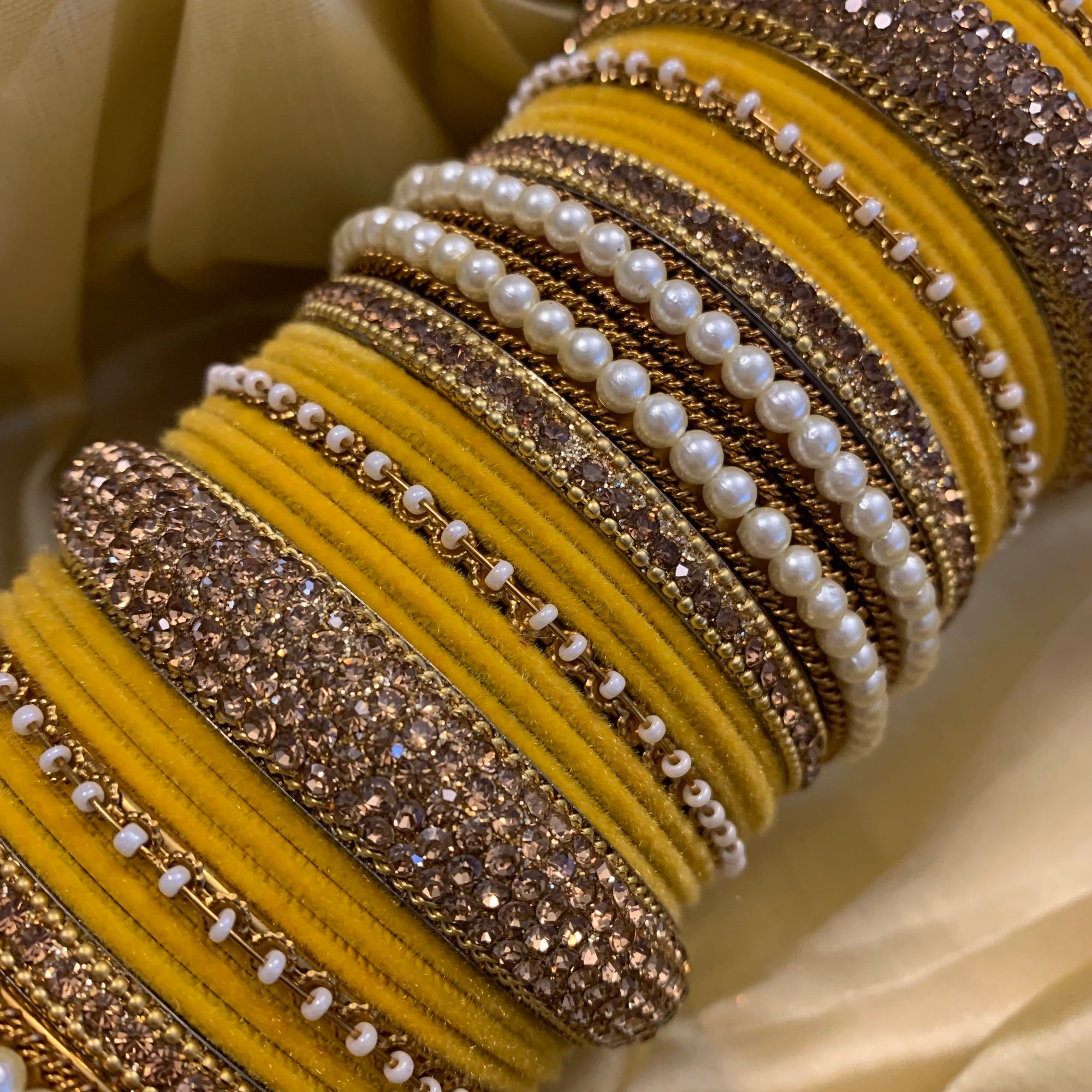 Velvet Yellow Bangle Set | Ready-to-ship