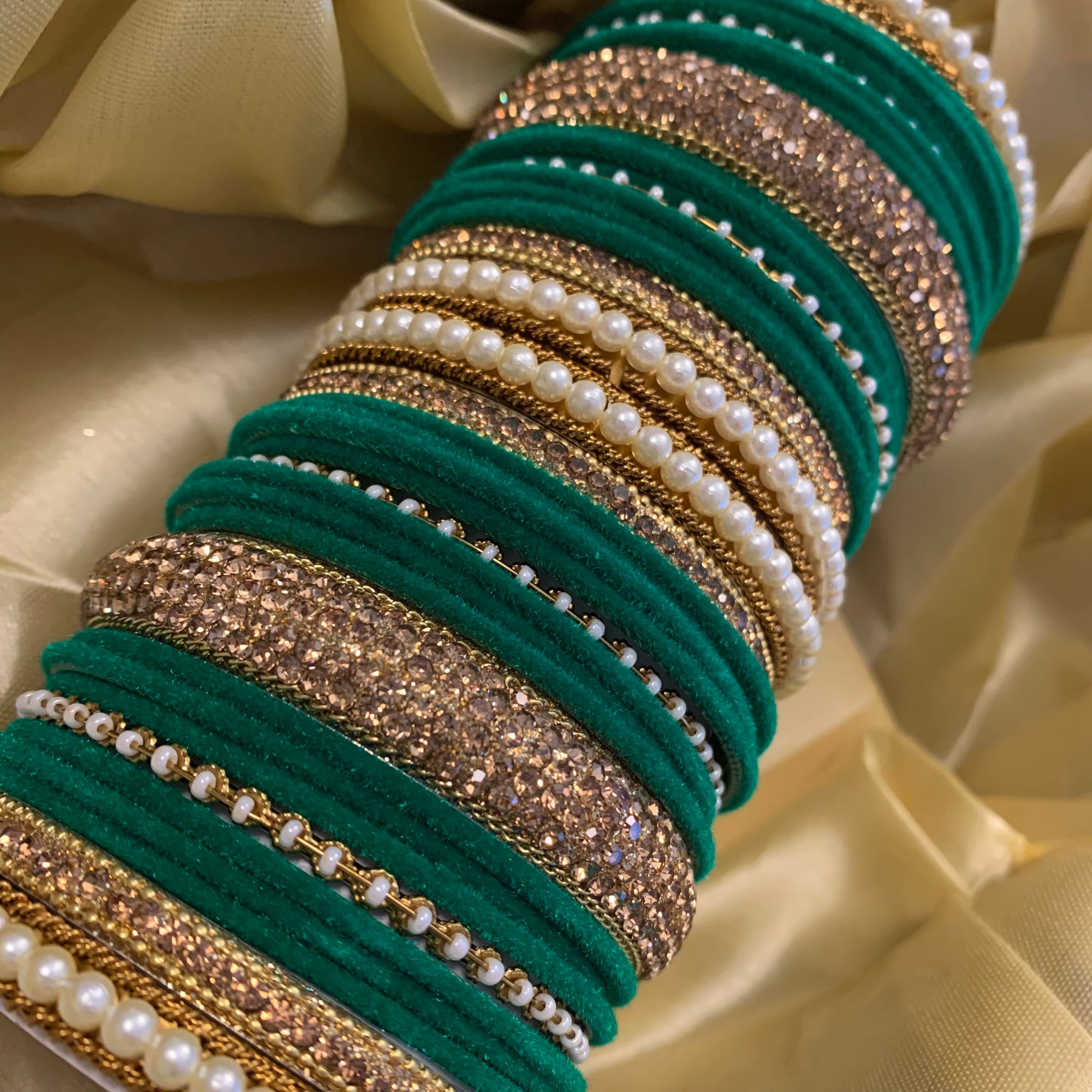 Velvet Green Bangle set | Ready-to-ship