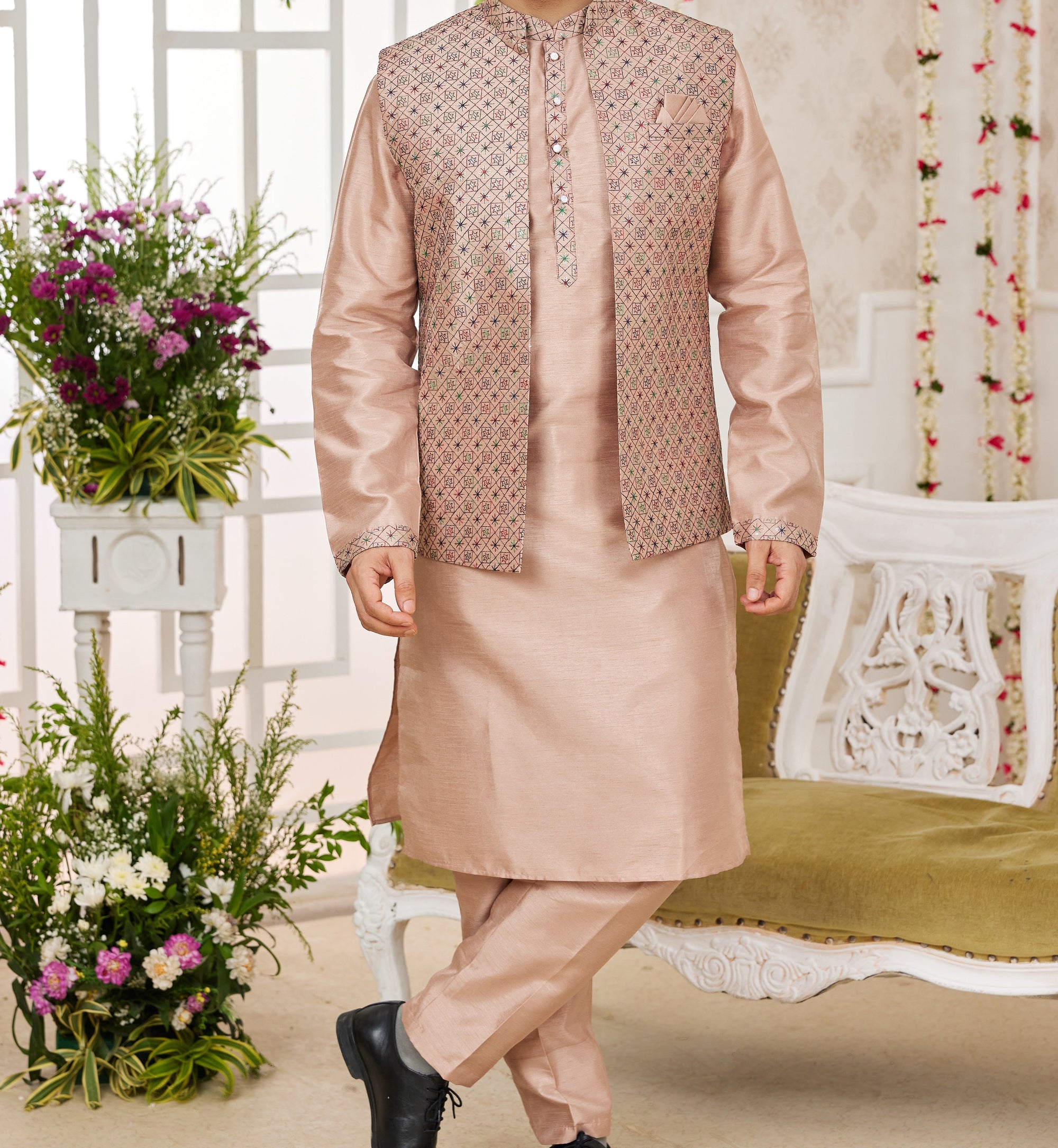 Rose Gold Kurta & Vest Set - Made-on-order