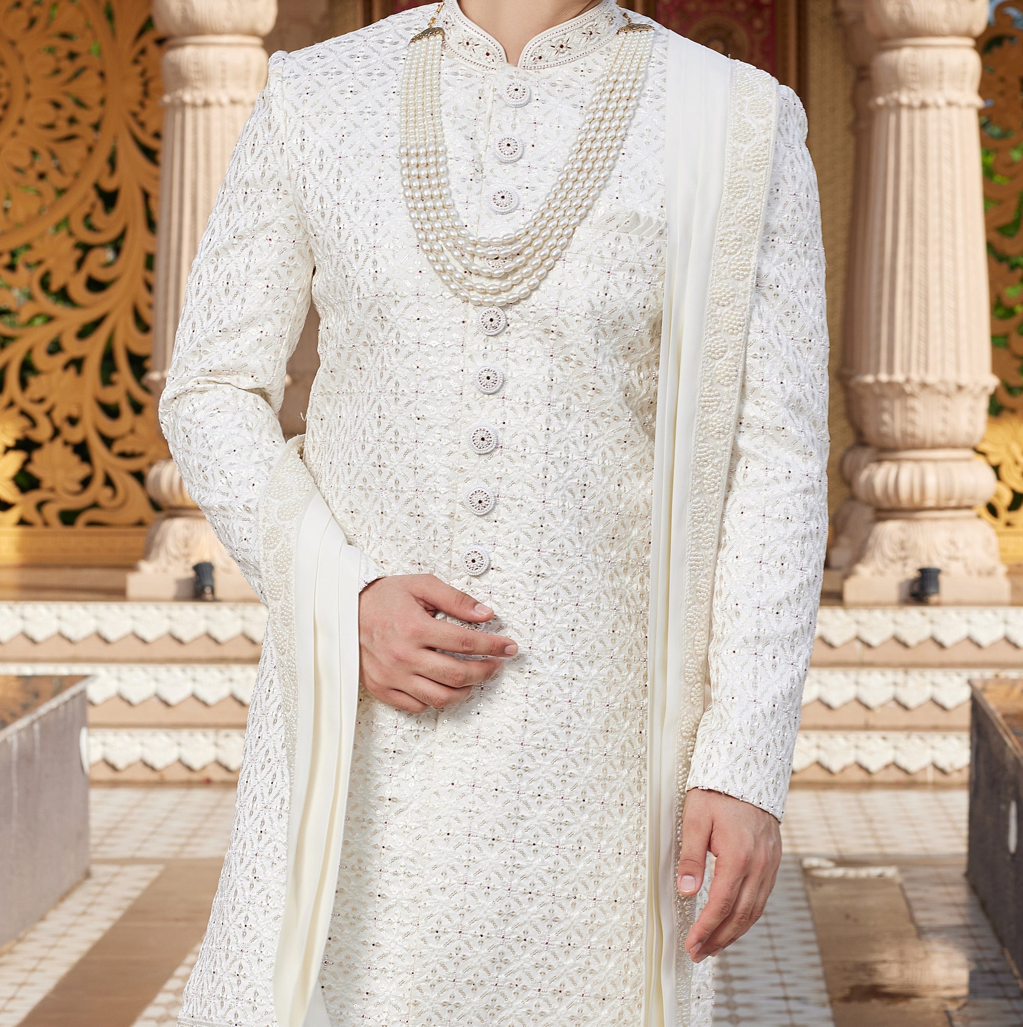 Regal Ivory White Sherwani Set - Made-on-order