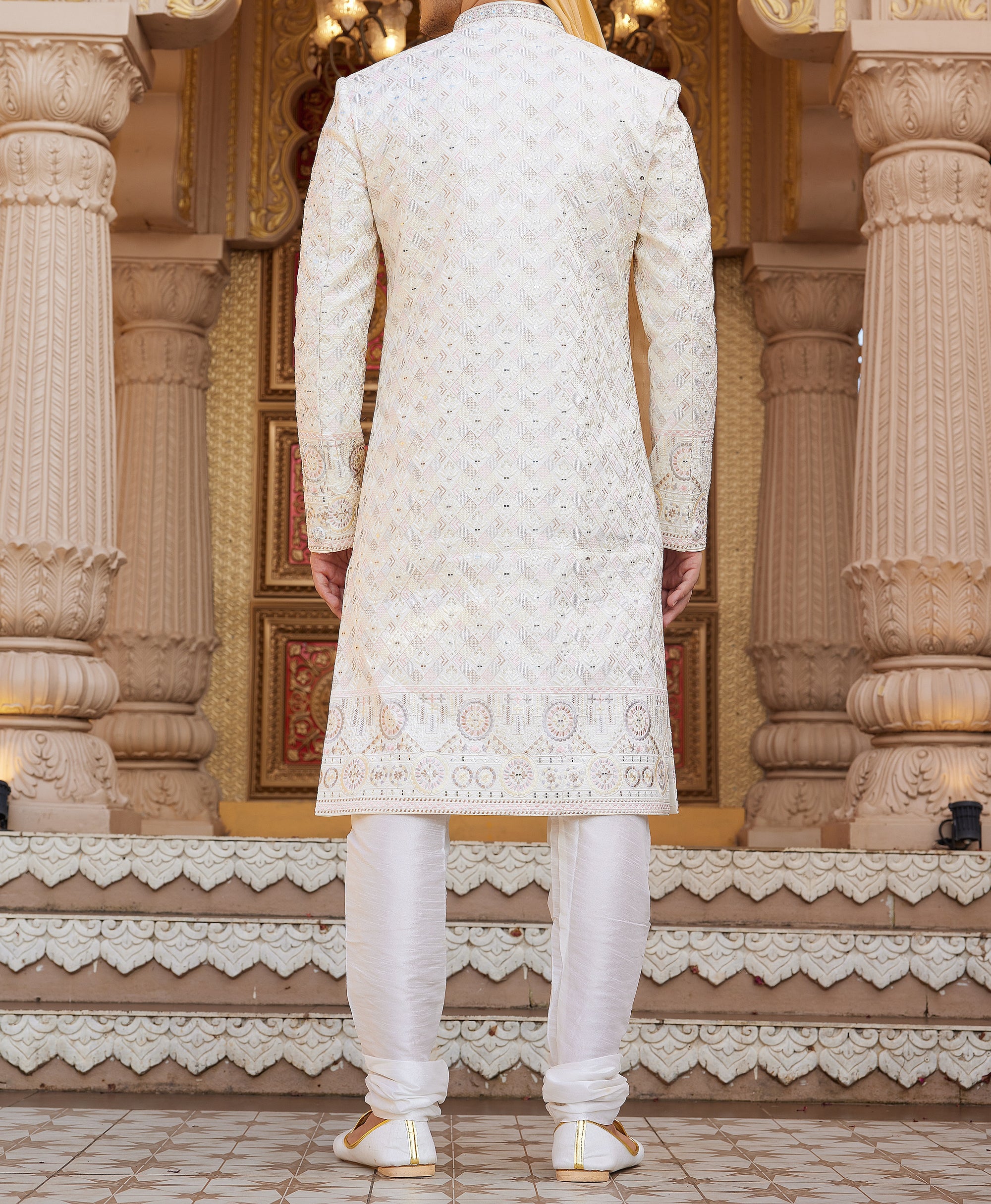 Regal Cream White Sherwani Set - Made-on-order