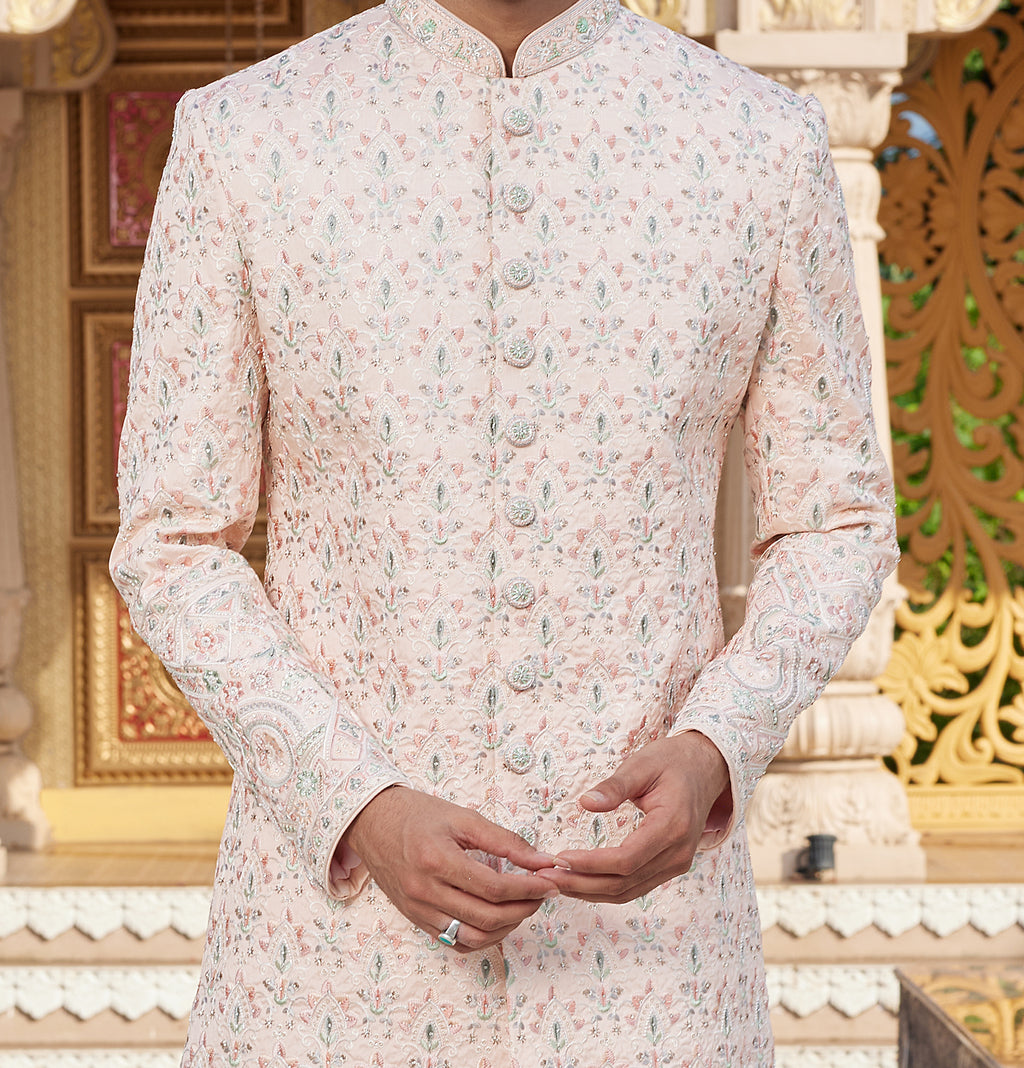 Regal 2-Piece Pink & White Sherwani Set - Made-on-order