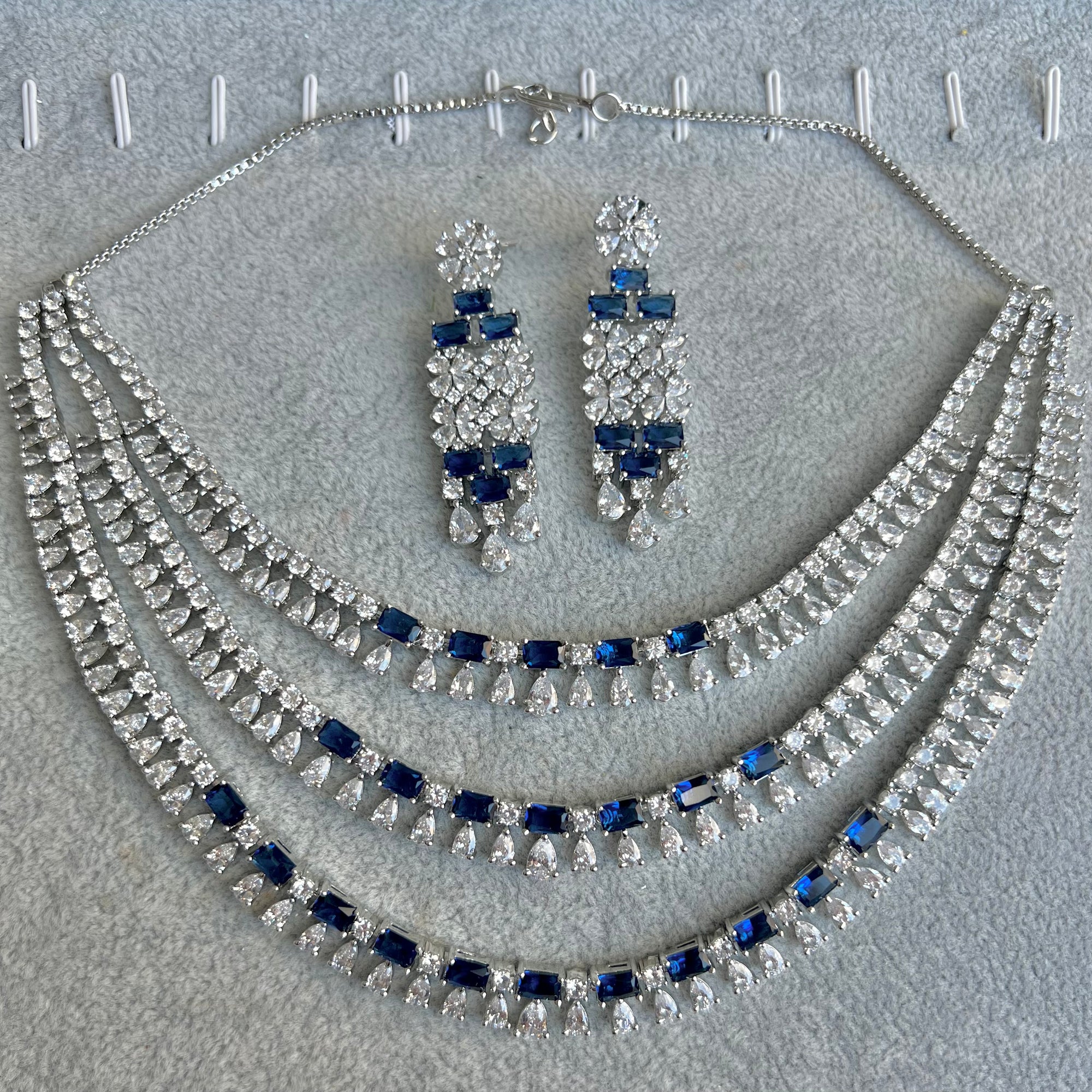 Blue & Silver American Diamond 2–tier Set | Ready-to-ship