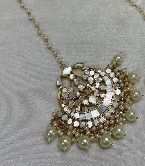 Mother of Pearl Statement Tikka & Earrings | Made-on-order