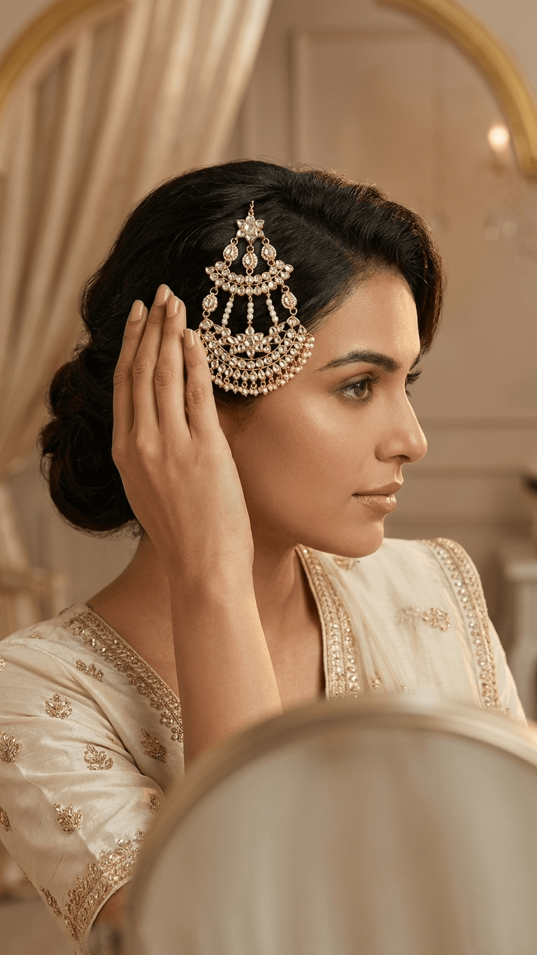 Ariya Pachi Kundan Passa | Jhoomer | Ready - to - ship - Touch Of Elegance
