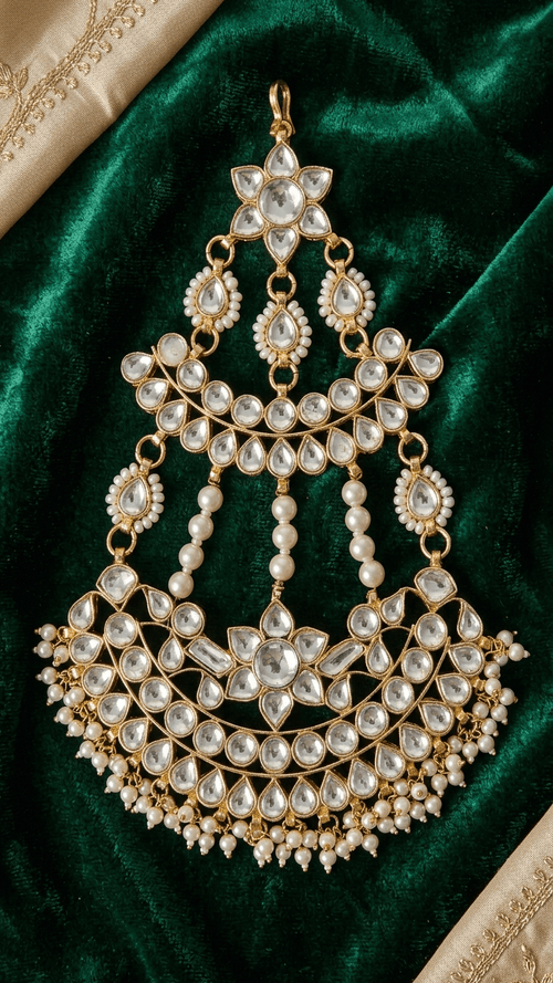 Ariya Pachi Kundan Passa | Jhoomer | Ready - to - ship - Touch Of Elegance