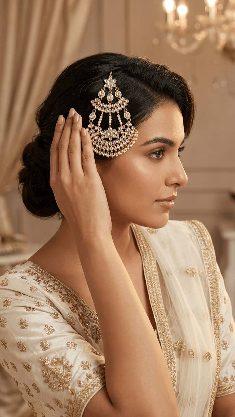 Ariya Pachi Kundan Passa | Jhoomer | Ready - to - ship - Touch Of Elegance