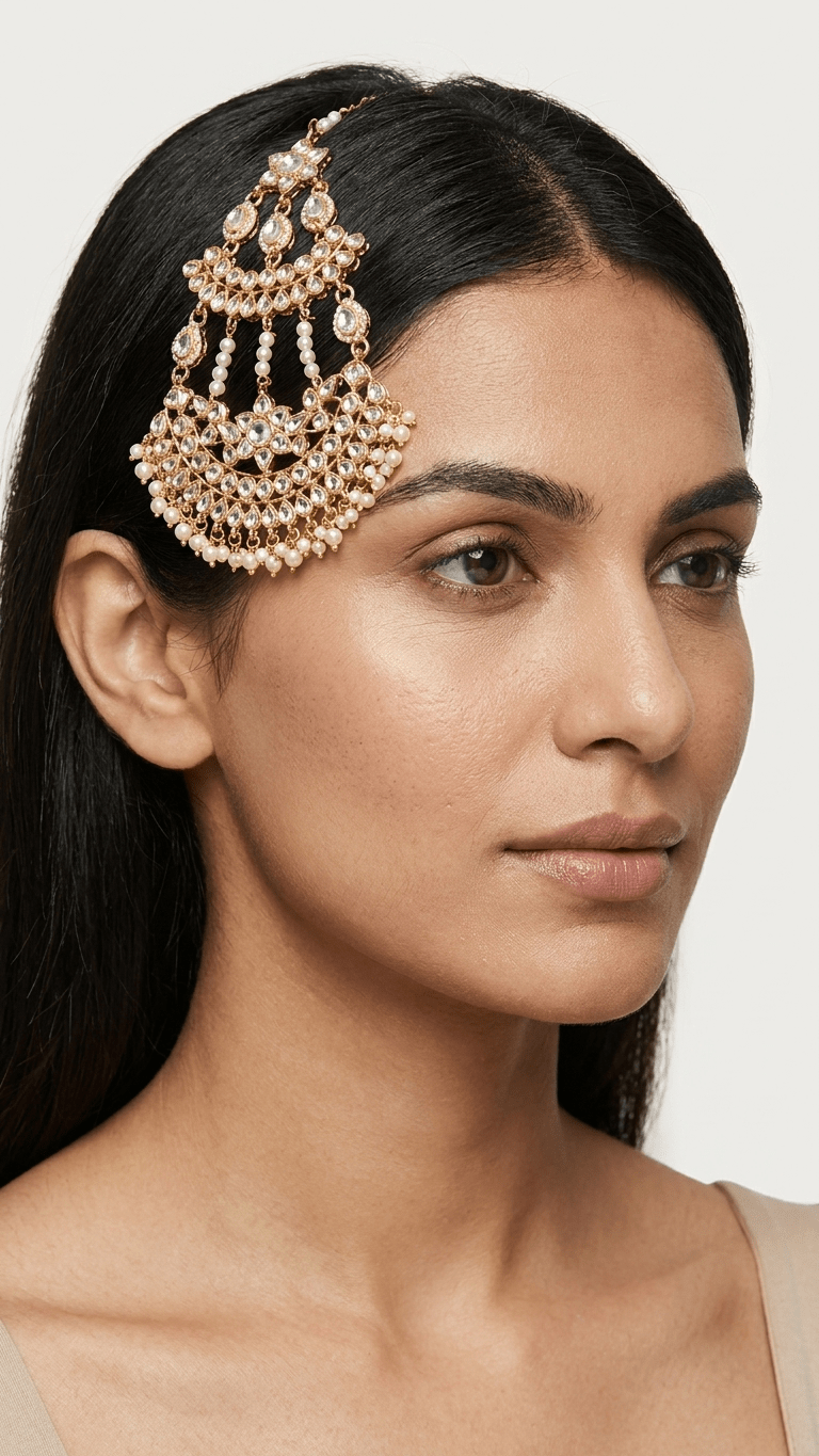 Ariya Pachi Kundan Passa | Jhoomer | Ready - to - ship - Touch Of Elegance