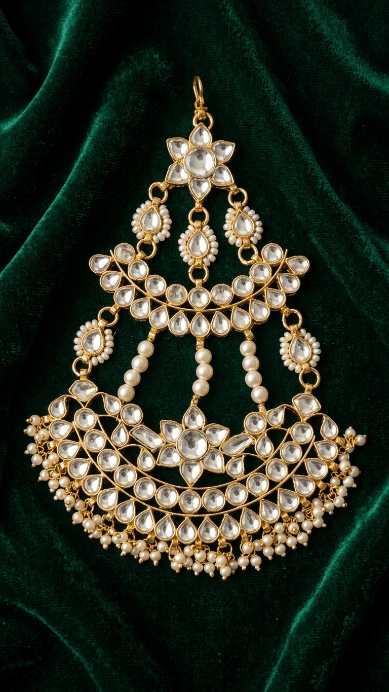 Ariya Pachi Kundan Passa | Jhoomer | Ready - to - ship - Touch Of Elegance