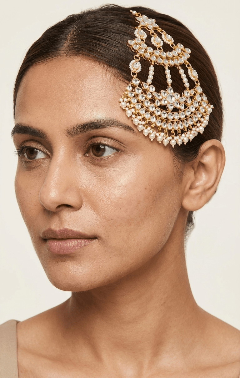 Ariya Pachi Kundan Passa | Jhoomer | Ready - to - ship - Touch Of Elegance
