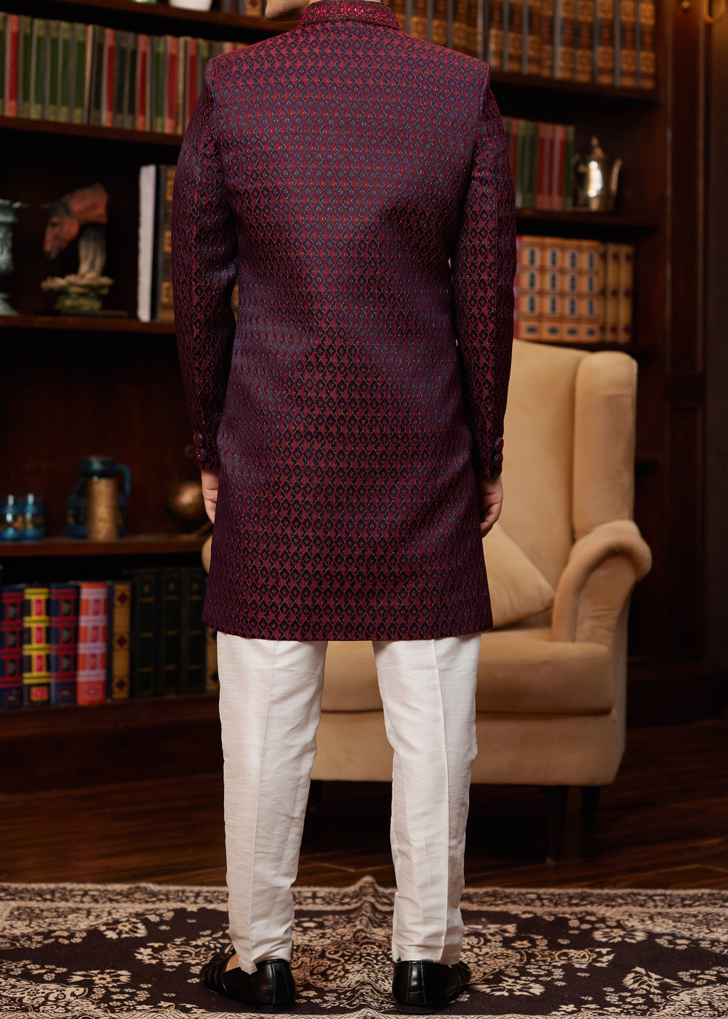 Formal 2 - Piece Dark Red Sherwani Set - Made - on - order - Touch Of Elegance