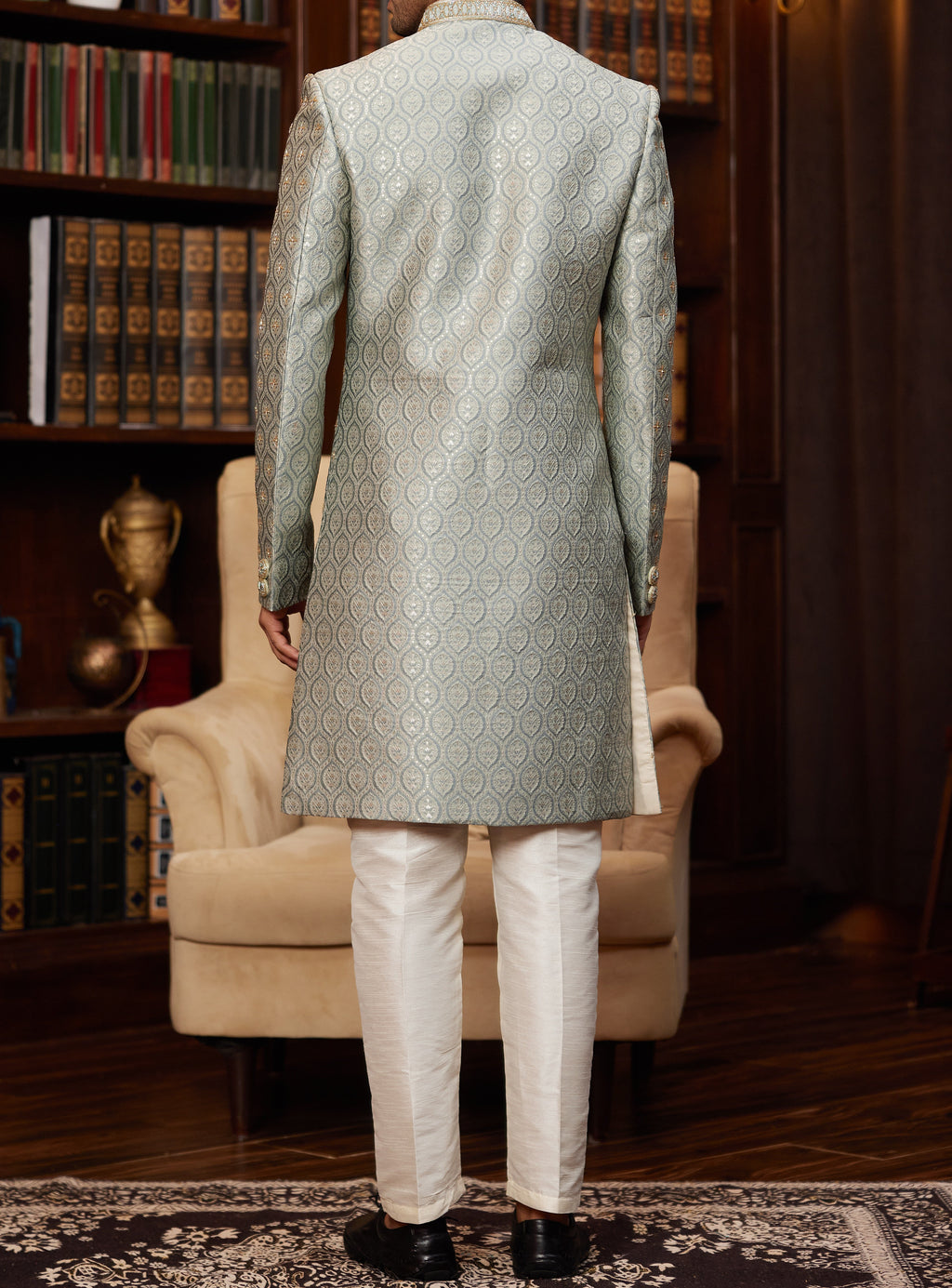 Formal 2 - Piece Grey - Blue Sherwani Set - Made - on - order - Touch Of Elegance
