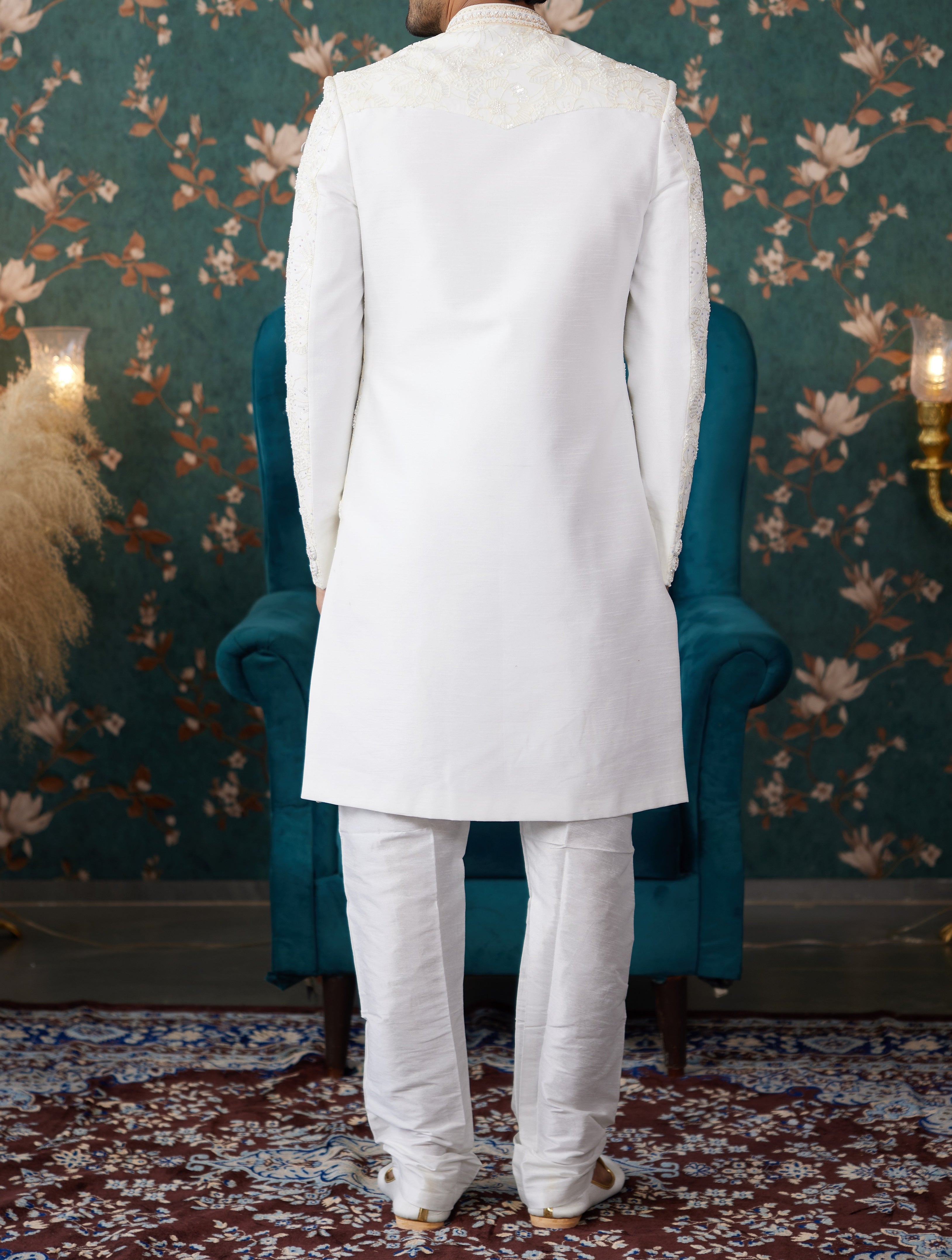 Formal 2 - Piece White/Cream Sherwani Set - Made - on - order - Touch Of Elegance
