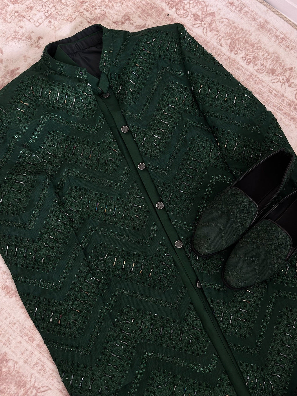 Formal 3 - Piece Dark Green Sherwani Set - Made - on - order - Touch Of Elegance
