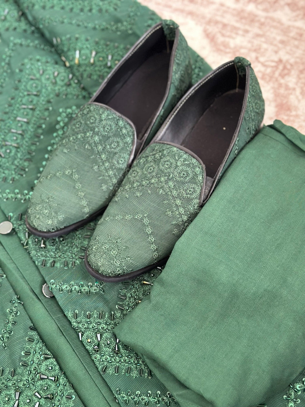 Formal 3 - Piece Dark Green Sherwani Set - Made - on - order - Touch Of Elegance