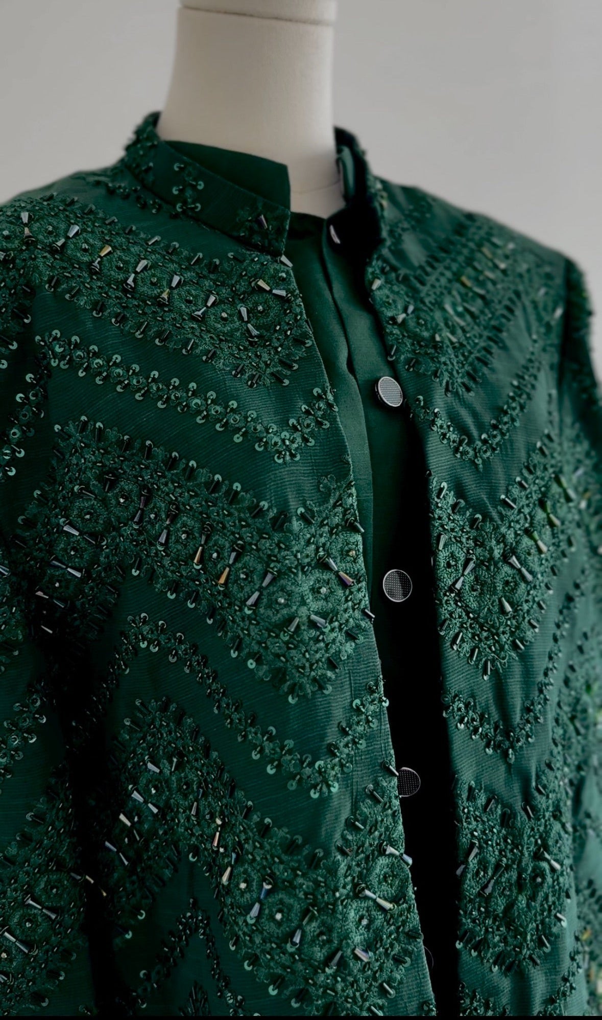 Formal 3 - Piece Dark Green Sherwani Set - Made - on - order - Touch Of Elegance
