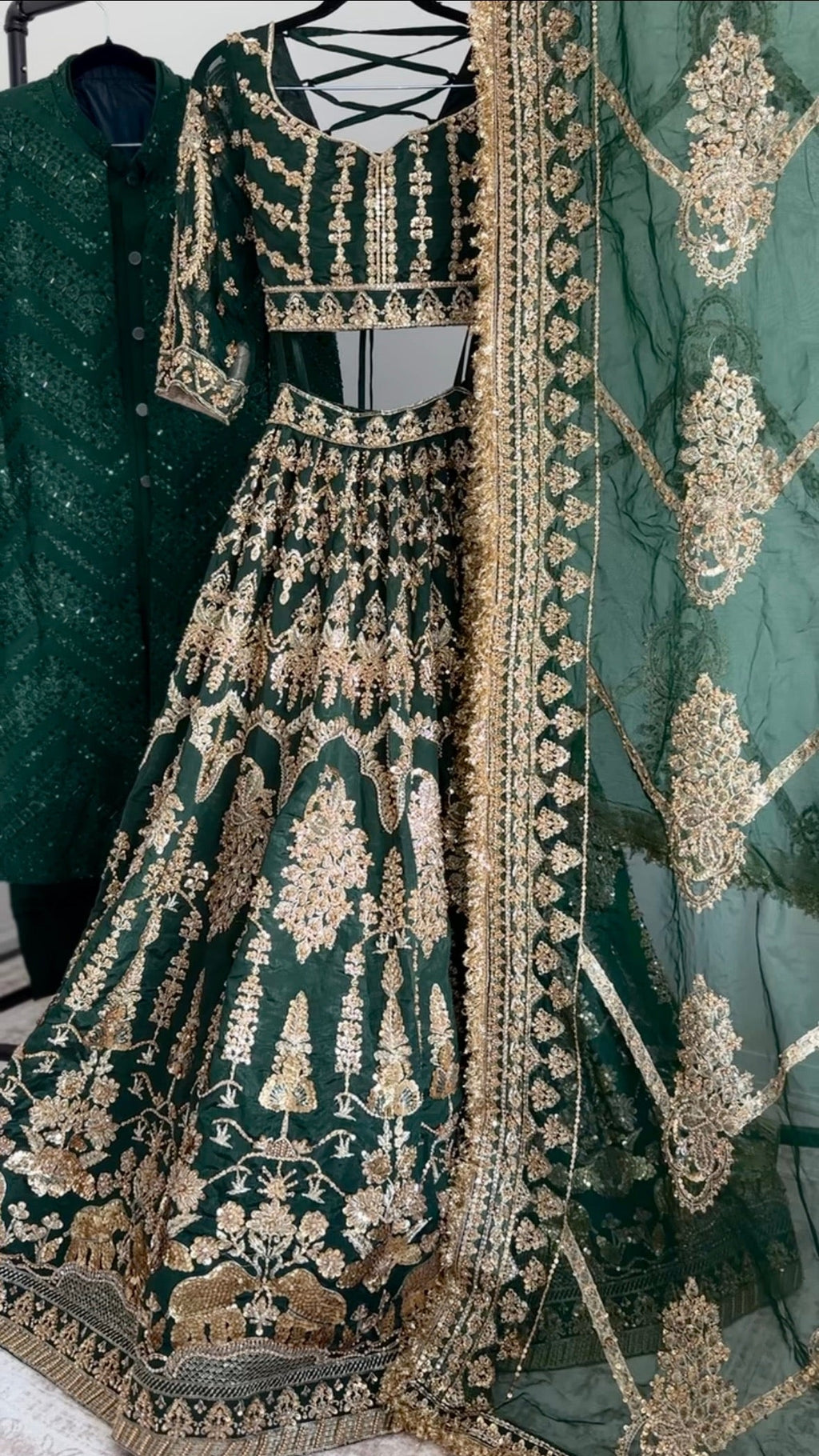 Formal 3-Piece Dark Green Sherwani Set - Made-on-order - Touch Of Elegance