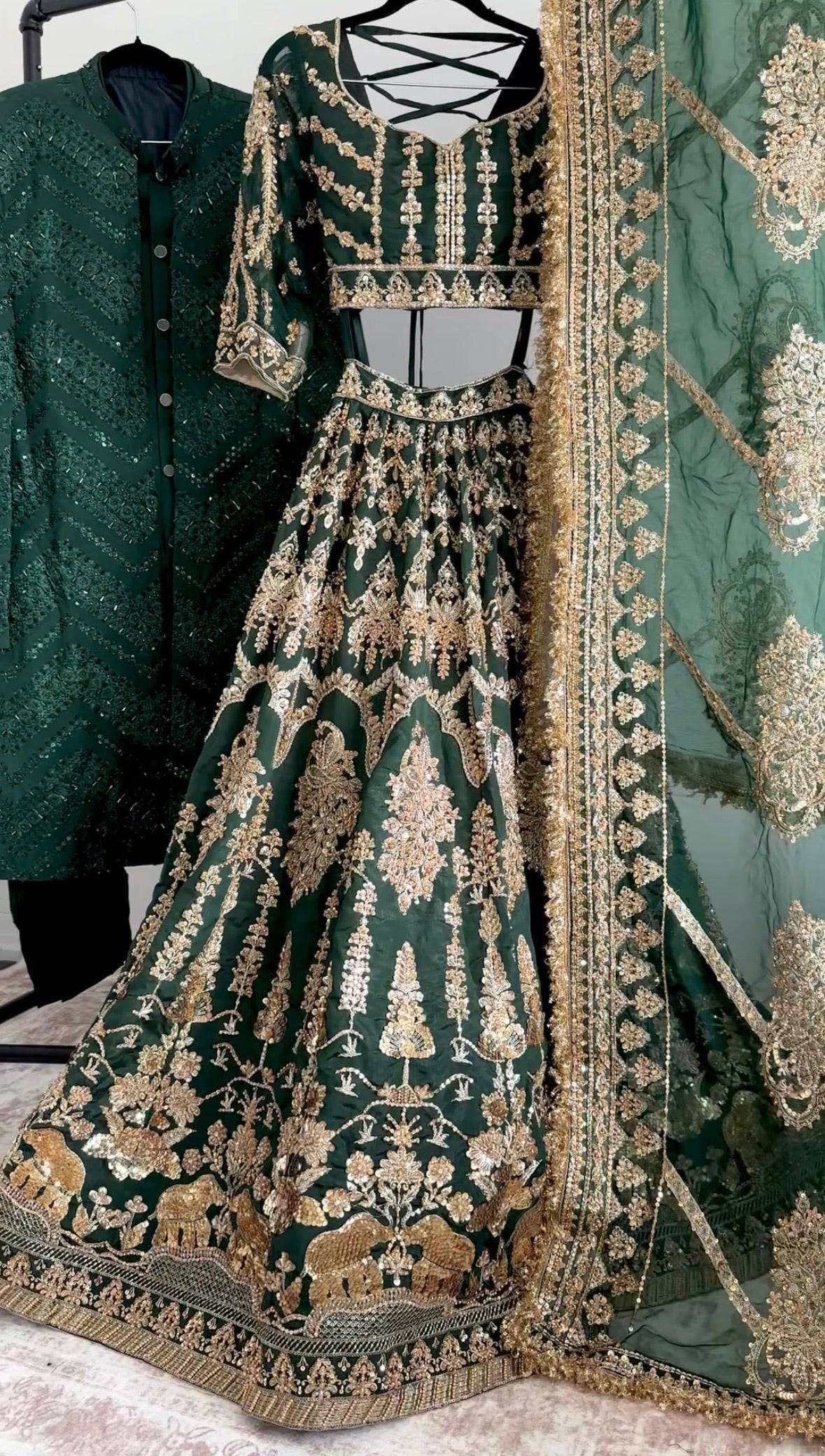 Formal 3-Piece Dark Green Sherwani Set - Made-on-order - Touch Of Elegance