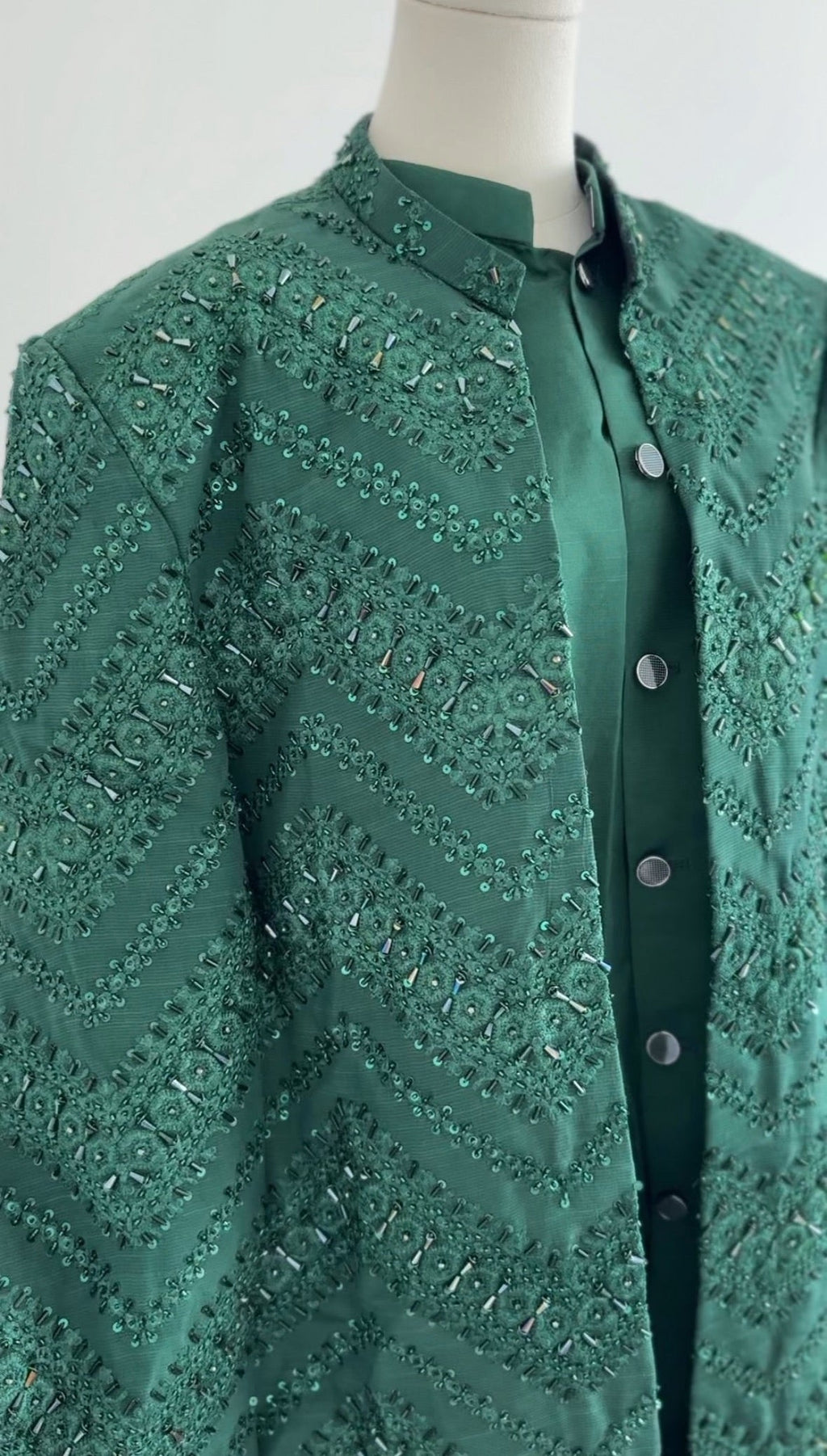 Formal 3 - Piece Dark Green Sherwani Set - Made - on - order - Touch Of Elegance