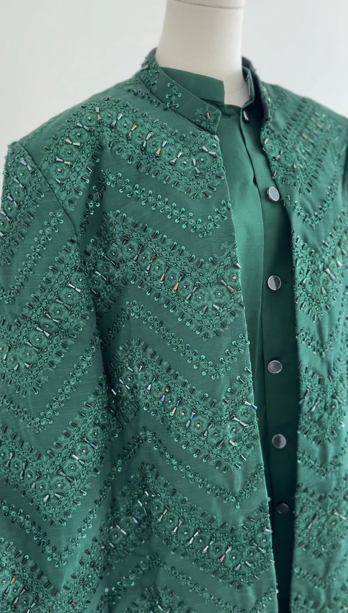 Formal 3 - Piece Dark Green Sherwani Set - Made - on - order - Touch Of Elegance