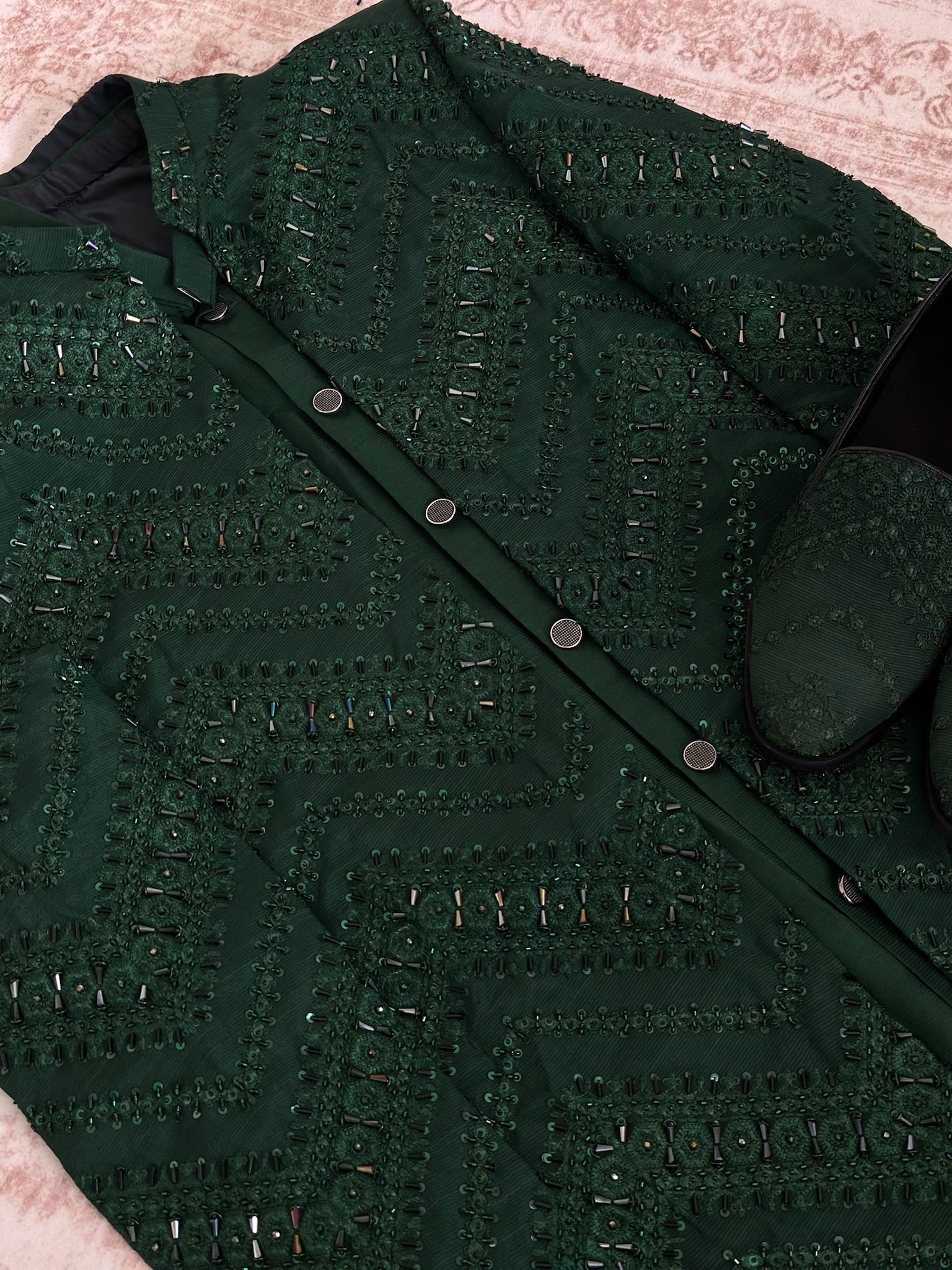 Formal 3 - Piece Dark Green Sherwani Set - Made - on - order - Touch Of Elegance