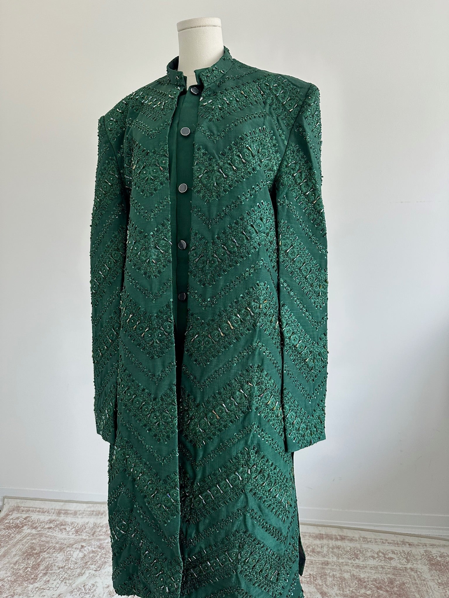 Formal 3 - Piece Dark Green Sherwani Set - Made - on - order - Touch Of Elegance