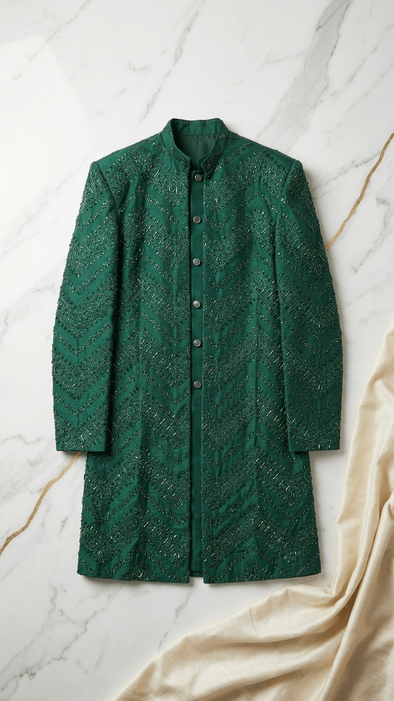 Formal 3 - Piece Dark Green Sherwani Set - Made - on - order - Touch Of Elegance