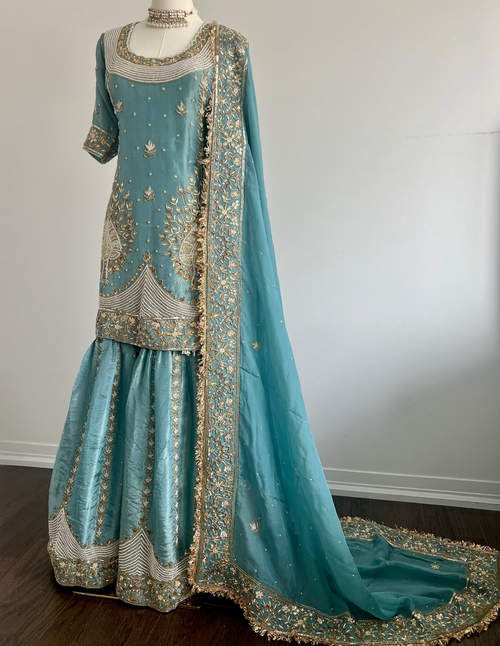 Gilded Morni Three - Piece Set | Gharara Suit - Touch Of Elegance