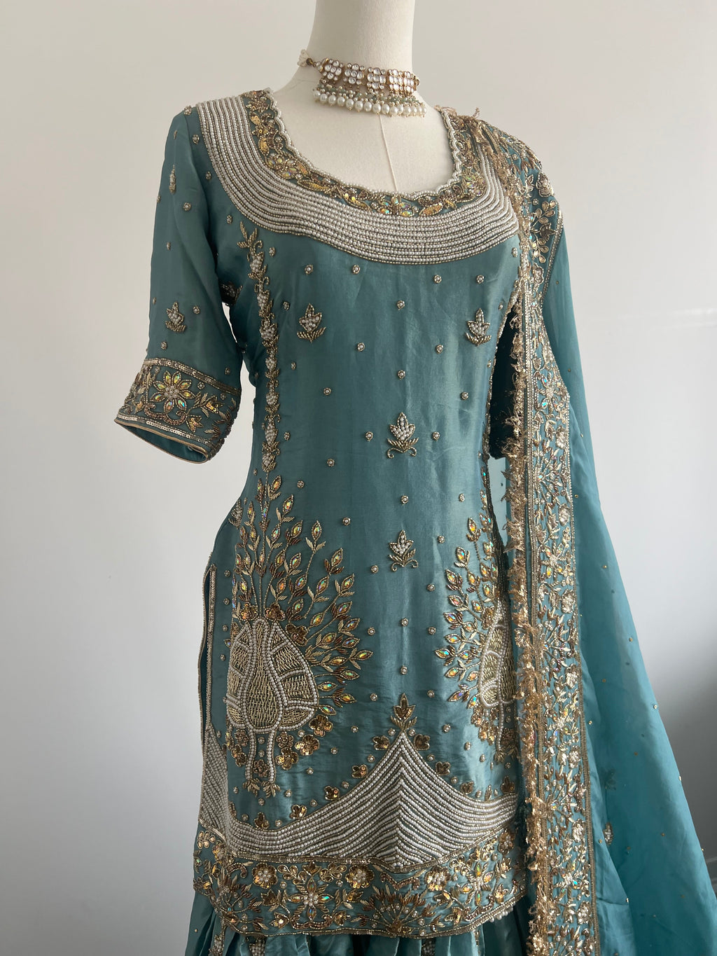 Gilded Morni Three - Piece Set | Gharara Suit - Touch Of Elegance