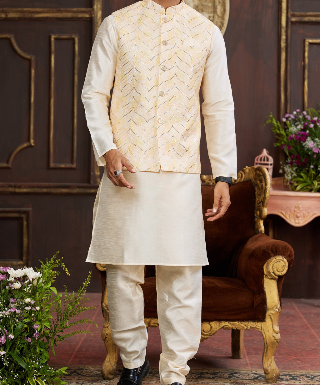 Gold Kurta & Vest Set - Made - on - order - Touch Of Elegance