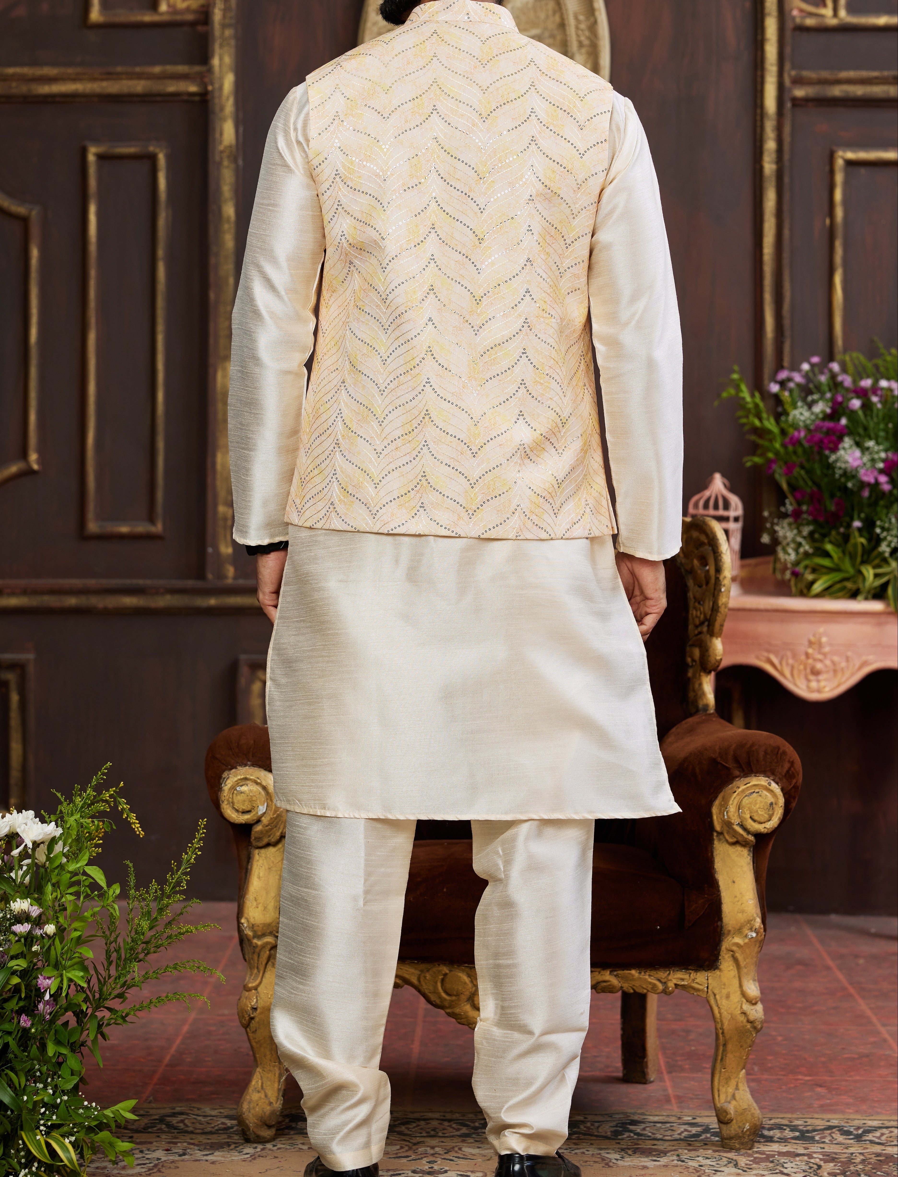 Gold Kurta & Vest Set - Made - on - order - Touch Of Elegance