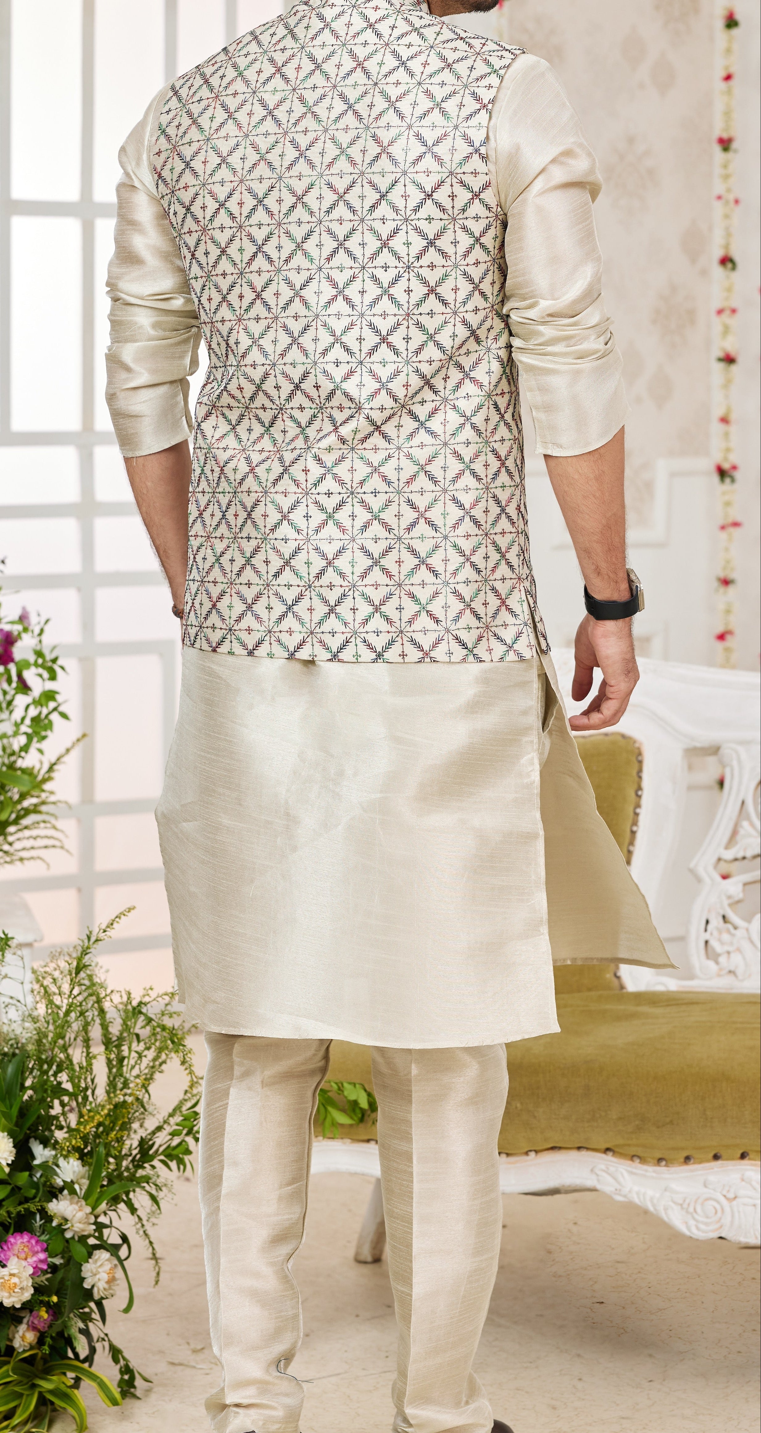 Gold Kurta & Vest Set - Made - on - order - Touch Of Elegance