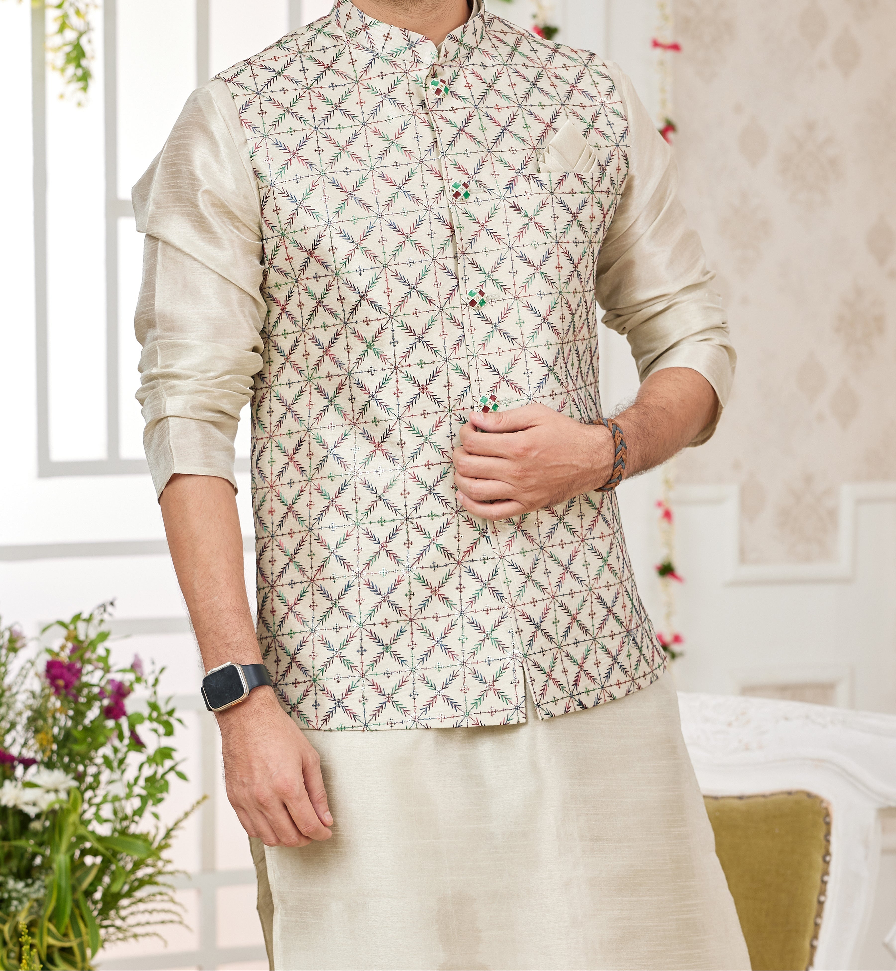 Gold Kurta & Vest Set - Made - on - order - Touch Of Elegance