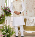 Gold & White Kurta Vest Set - Made - on - order - Touch Of Elegance