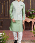 Green Kurta & Vest Set - Made - on - order - Touch Of Elegance