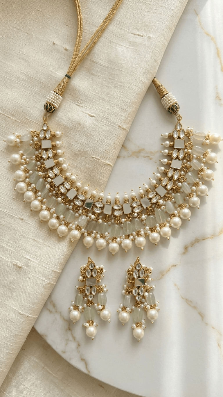 Hania Mother - of - Pearl Set | Gold Plated | Ready - to - ship - Touch Of Elegance