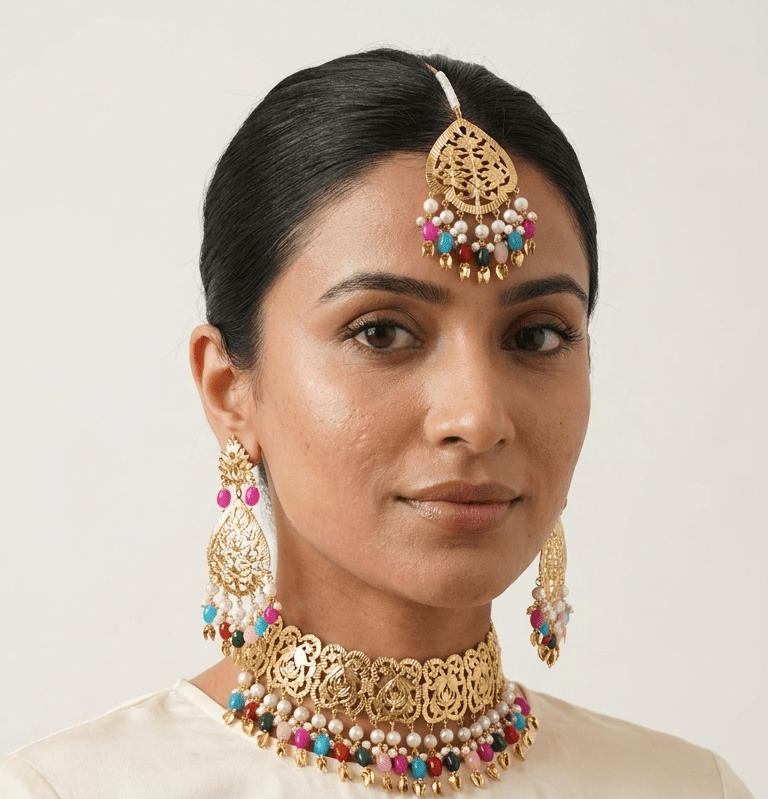 Kiran Pippal Patti Multi Set | Ready - to - ship - Touch Of Elegance