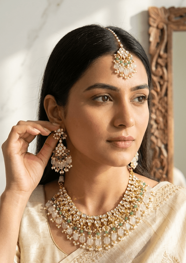 Lotus Kundan Set | Ready - to - ship - Touch Of Elegance