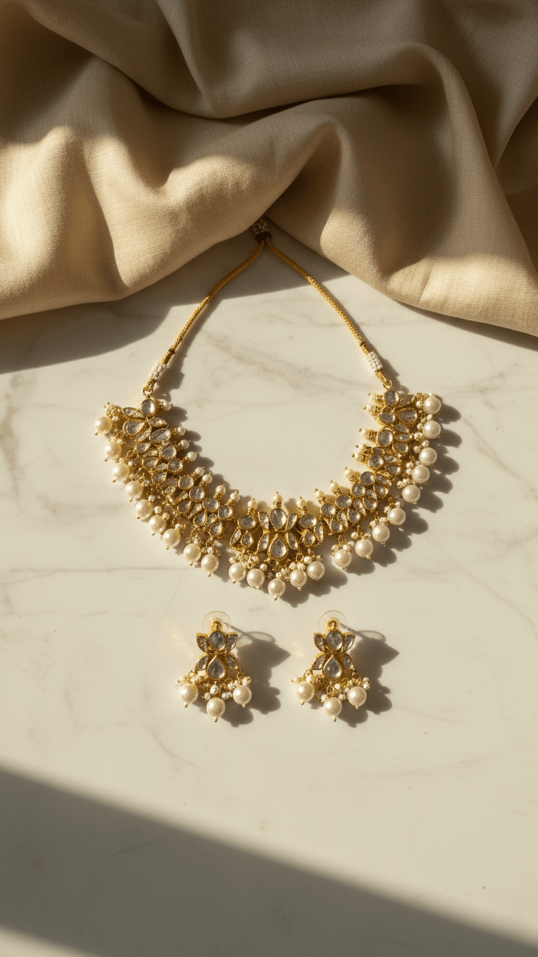 Madrid Pearl Set - Pachi Kundan | Ready - to - ship - Touch Of Elegance