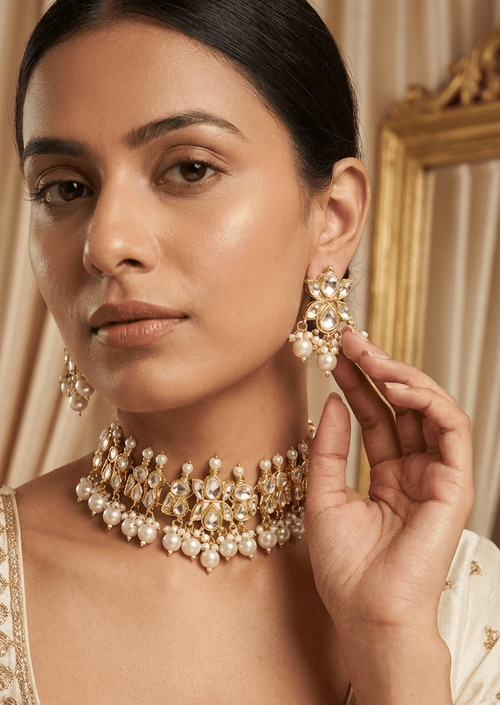 Madrid Pearl Set - Pachi Kundan | Ready - to - ship - Touch Of Elegance