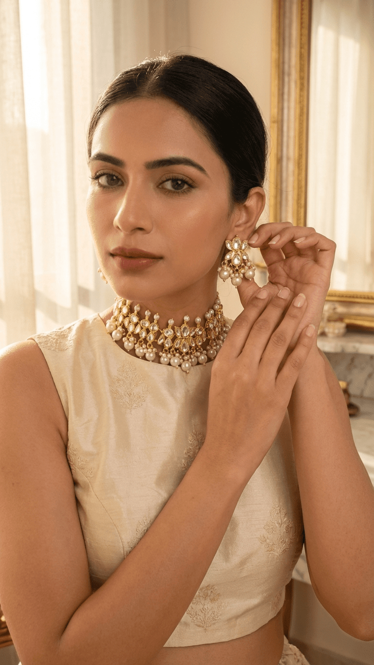 Madrid Pearl Set - Pachi Kundan | Ready-to-ship - Touch Of Elegance