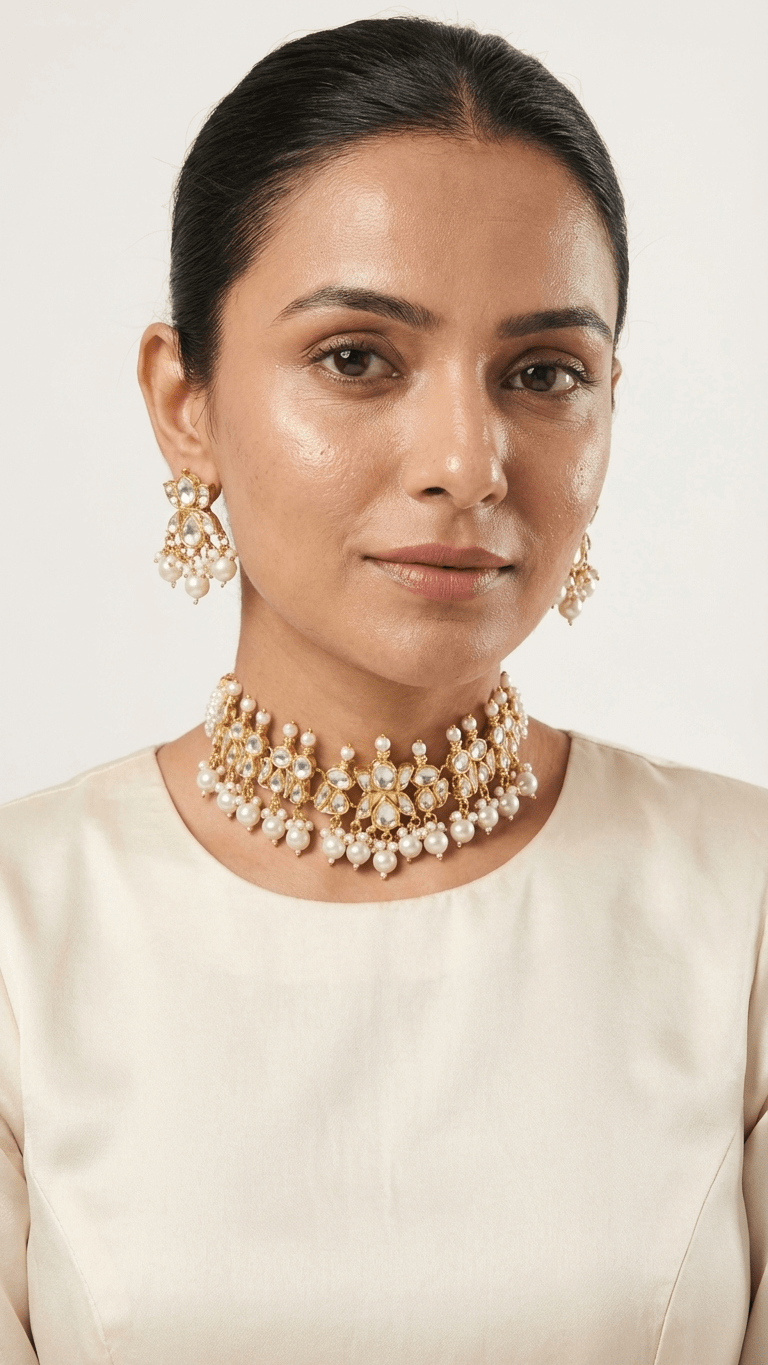 Madrid Pearl Set - Pachi Kundan | Ready - to - ship - Touch Of Elegance