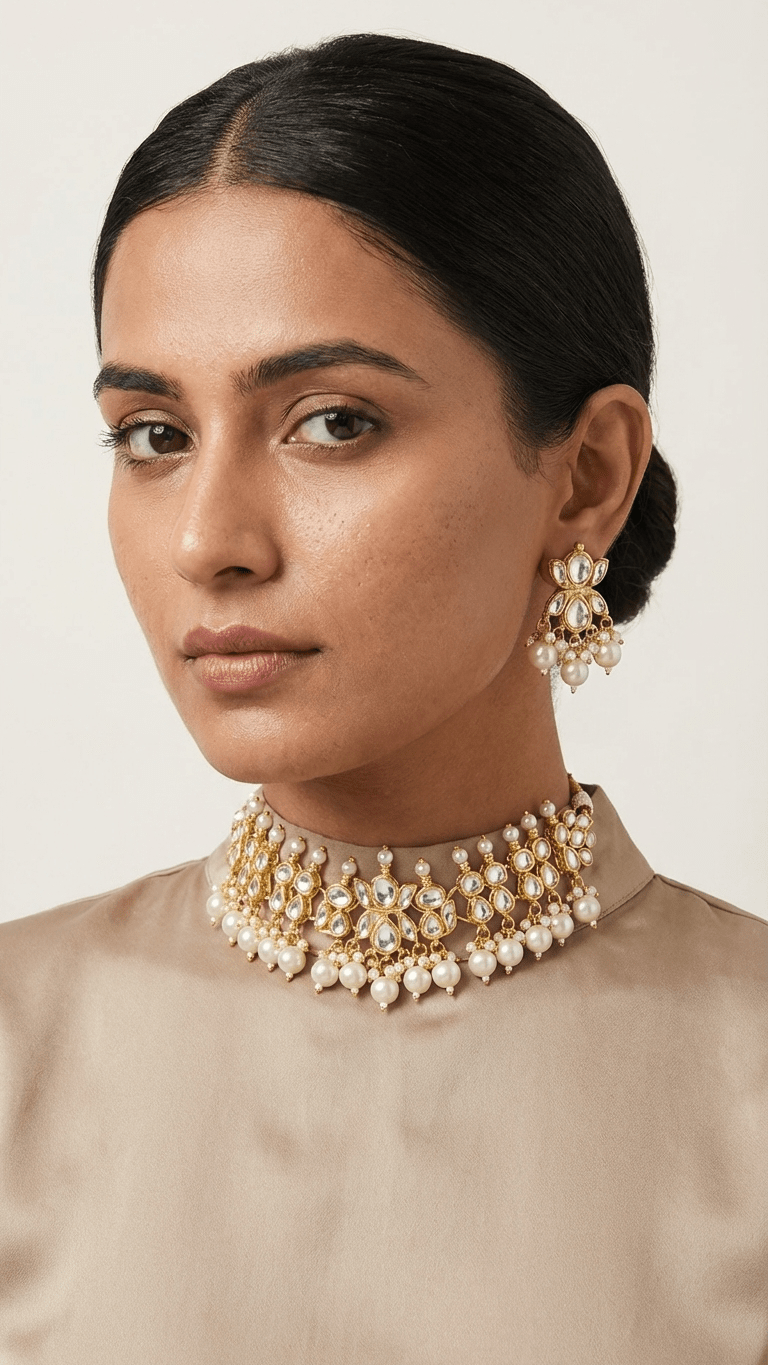 Madrid Pearl Set - Pachi Kundan | Ready - to - ship - Touch Of Elegance