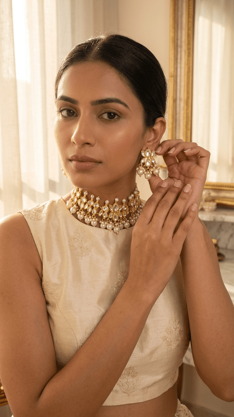 Madrid Pearl Set - Pachi Kundan | Ready - to - ship - Touch Of Elegance