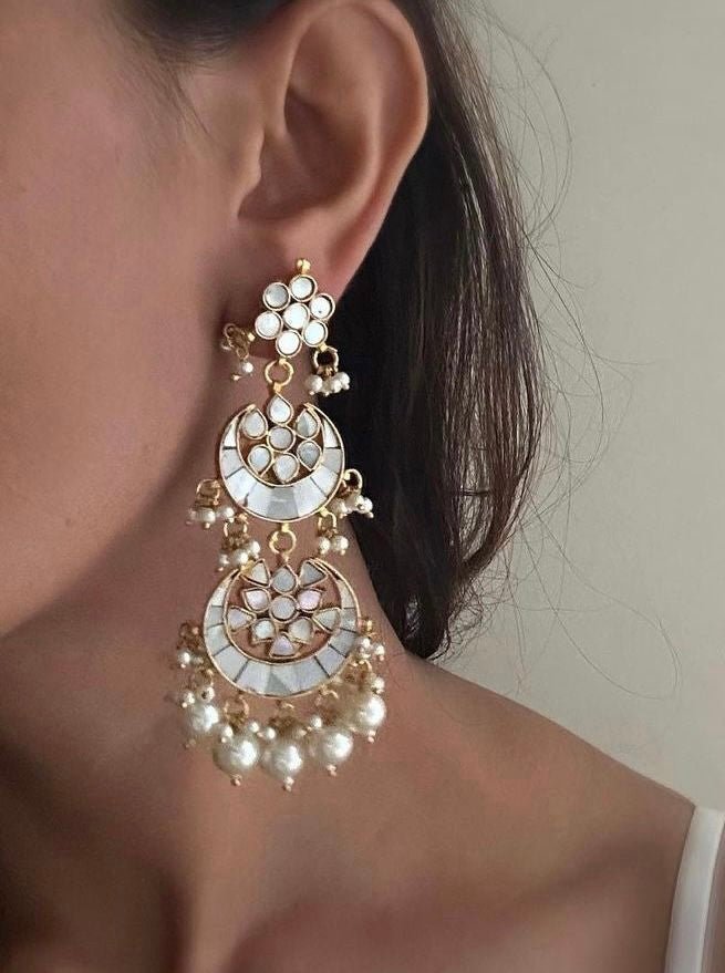 Mother of Pearl Statement Tikka & Earrings | Made - on - order - Touch Of Elegance