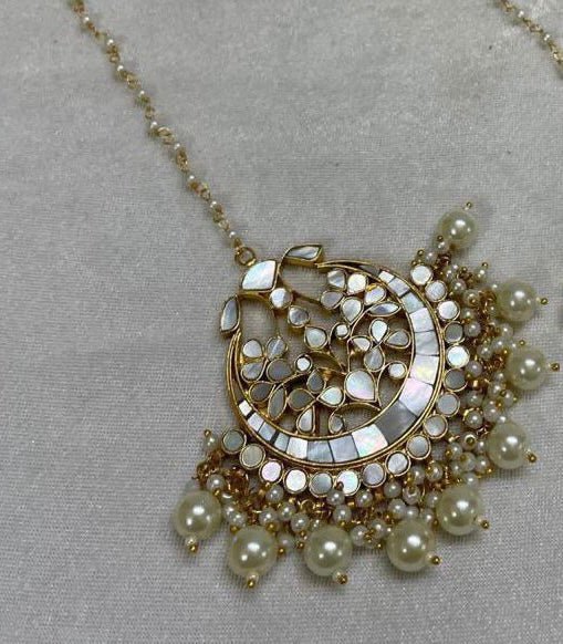 Mother of Pearl Statement Tikka & Earrings | Made - on - order - Touch Of Elegance